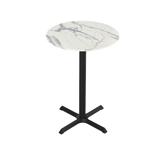 42 Tall OD211 Black Table Base w30x30 foot and 32 Diameter White Marble Top, IndoorOutdoor
